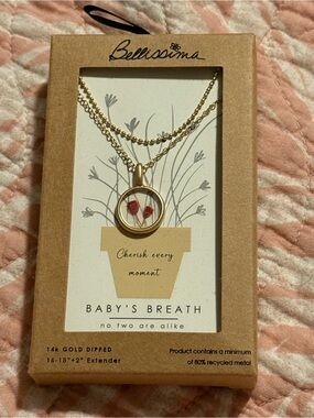 Bellissima 14k Gold Dipped Baby's Breath Inlay Double-Layer Necklace